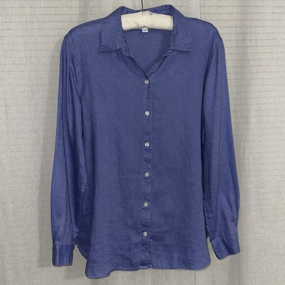 J.Jill S Love Linen Blue Long Sleeve Button Down Collared Essential Shirt - Picture 3 of 14